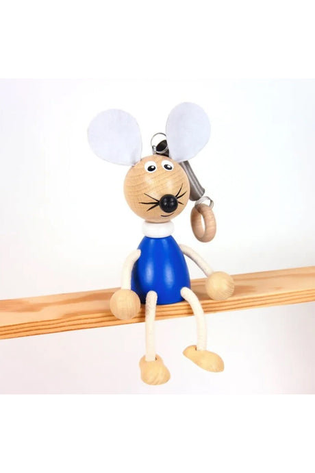 Holzfigur Maus baumelnd | blau