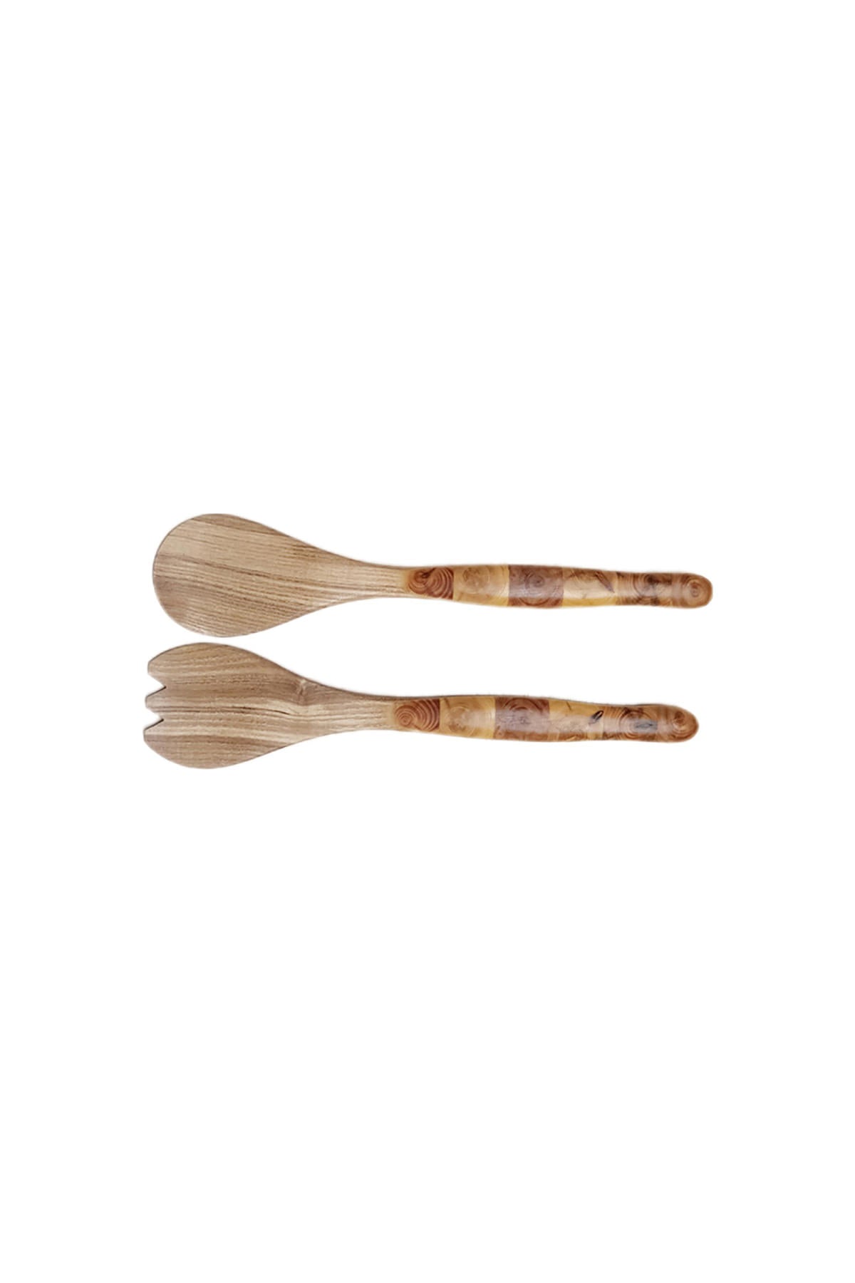 Salad servers with inlays made of alder wood and juniper | 25 x 5.5 cm